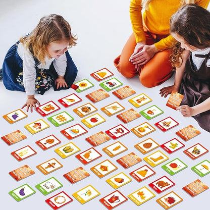 gisgfim 50 Pairs Fall Memory Matching Game Thanksgiving Happy Fall Concentration Memory Games for Kids Educational Ages 3-8 A Fun & Fast Autumn Theme Memory Matching Games