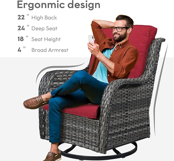 5 Pieces Patio Furniture Sets Wicker Outdoor Furniture, Rattan Patio Swivel Glider Chairs with 2 Ottoman and Glass Side Table