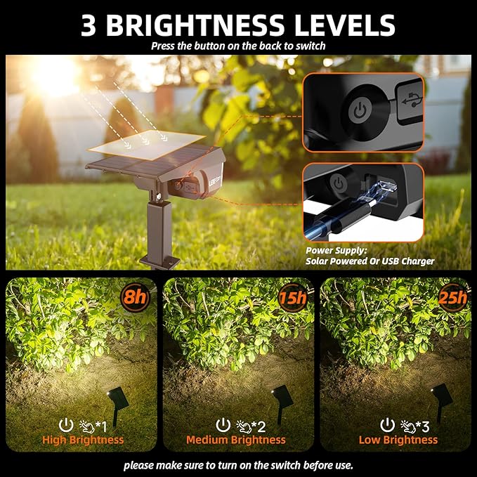 Solar Spot Lights Outdoor,IP65 Waterproof 40 LEDs Solar Landscape Spotlights,USB & Solar Powered Wall Lights,3 Modes Outdoor Solar Garden Lights Outdoor In-Ground Lights for Yard Porch 4 Pack