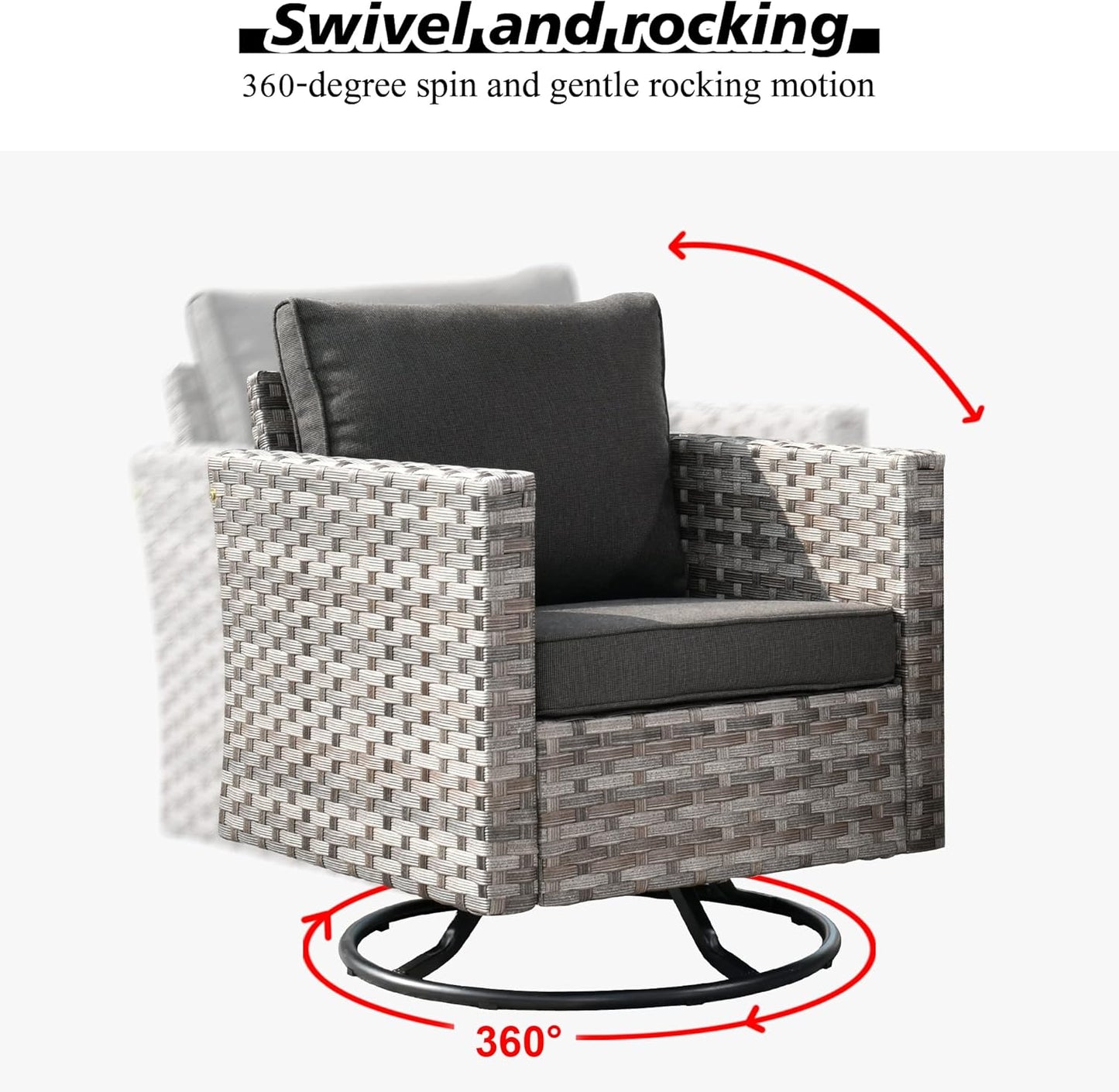 HOOOWOOO 9 Piece Modular Patio Outdoor Sectional Furniture Set with Gas Propane Fire Pit Table,Wicker Conversation Sofa Set with Swivel Chairs,Outside Couch Set(Black)