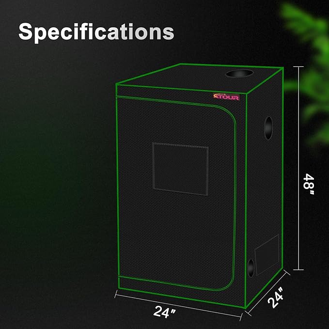 ATOUR 24”x24”x48” Grow Tent, Reflective 600D Mylar,Hydroponic Grow Tent with Observation Window and Floor Tray for Indoor Plant Growing 2’x2’