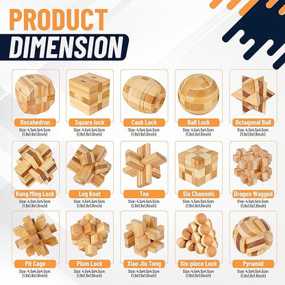 Wooden Brain Teaser Puzzles, 15pcs 3D Brain Teasers for Adults Teens Kids, Logic Mind Puzzle Box Lock Toy Removing Assembling 3D Small Puzzle Gift Set, Small 3D Unique IQ Hand Puzzles