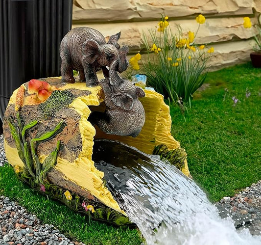 Teaeeno Twin Elephants Decor Gutter Downspout Extension Decorative,Animal Statue Outdoor Decor,3"×4" Rain Gutter Downspout Splash Block,Garden Splash Block Outdoor Sculpture,Rain Downspout Diverter