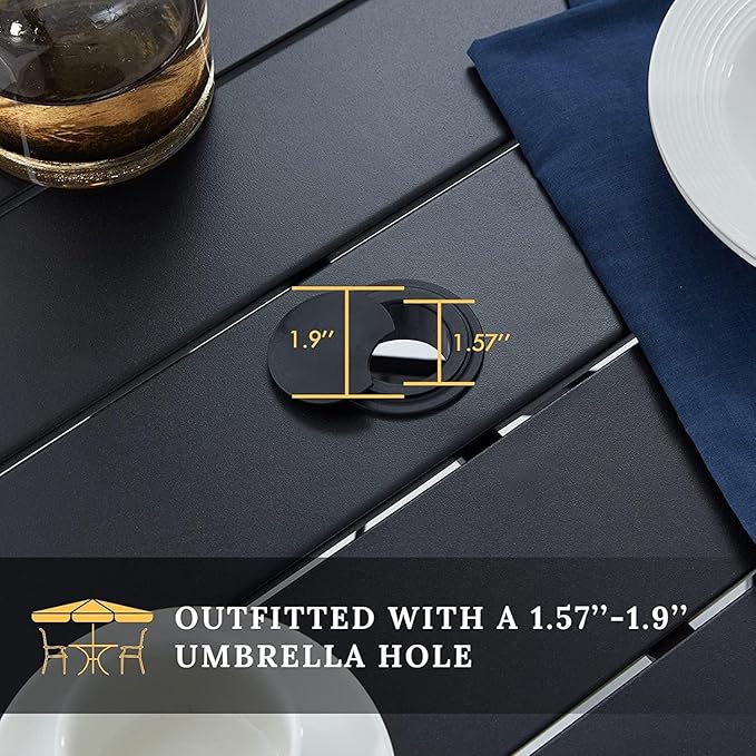 VICLLAX Patio Dining Set for 4, Outdoor Furniture Set Includes 41.2" Round Patio Table and 4 Patio Sling Chairs, Black Tabletop and Brown Fabric