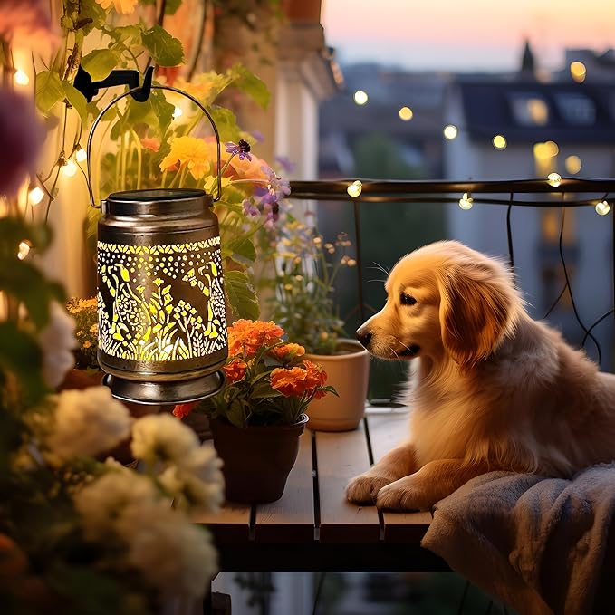 KY&BOSAM Pet Dog Memorial Solar Lights Outdoor Garden Decor Solar Lanterns Outdoor Waterproof Metal Light Memorial Gift, Pet Loss, Pet Sympathy, Thoughtful Dogs and Cats Remembrance, Bereavement Gift