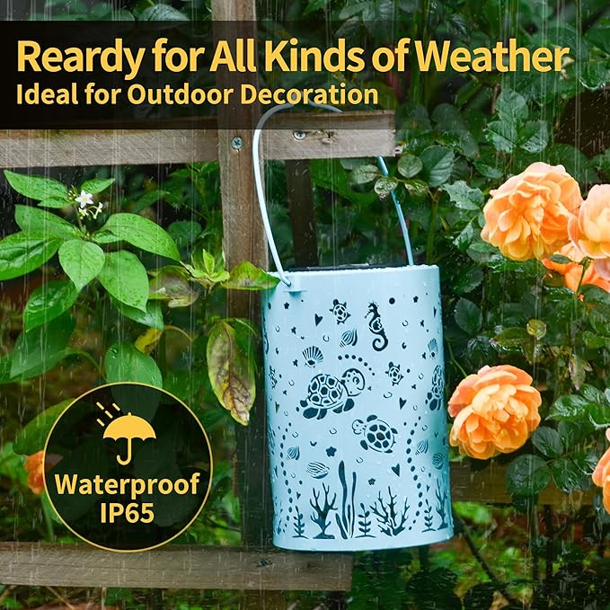 2 Pack Sea Turtle Solar Lantern - Outdoor Waterproof Hanging Solar Light - Garden Gifts for Women, Mom, Sisters, Friends, Christmas, Birthdays- Garden, Patio, Yard Decor- Durable Large Blue