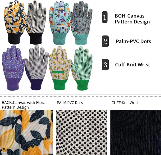 Kids Gardening and Garden Gloves for Toddler,Children's Yard Work Glove,Gift,Cute Pattern,Age3-8