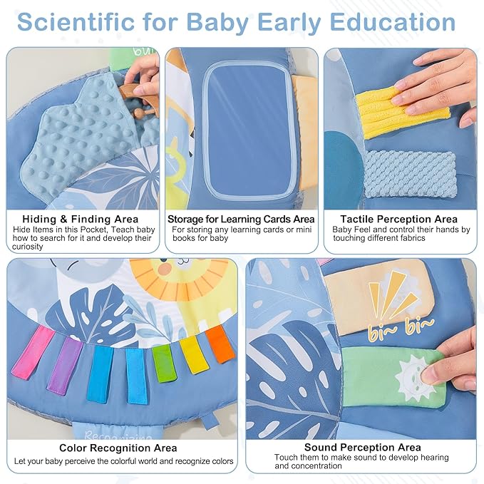 Baby Play Gym Mat Tummy Time Mat, Washable Baby Activity Play Mat for Sensory, Visual, Hearing, Touch Development, Baby Toys Shower Gift for Newborn