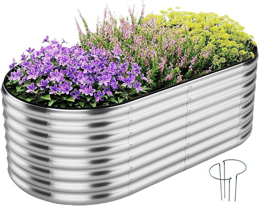 Large Raised Garden Bed Galvanized Metal Round Raised，Garden Bed Outdoor for Gardening 6x3x2FT for Vegetables Flowers Ground Planter Box