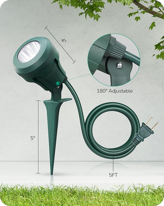 EDISHINE 120V Spotlight Outdoor, 5 Extra Color Lenses, 4.8W Waterproof LED Outdoor Spotlight, 5000K Landscape Lighting for Yard Flag Tree Holiday Decor, 180° Adjustable, UL Listed