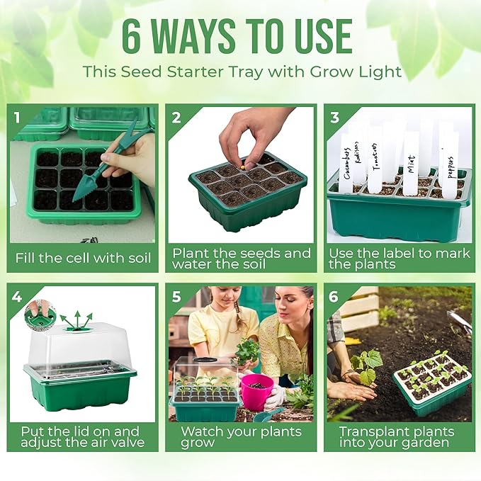Seed Starter Tray- Complete Seedling Starter Kit with Soft Silicone Pop-Out Cell, Smart Timer Settings, Seed Starting Trays, Indoor Kit- 5 Sets Tray with LED Lights