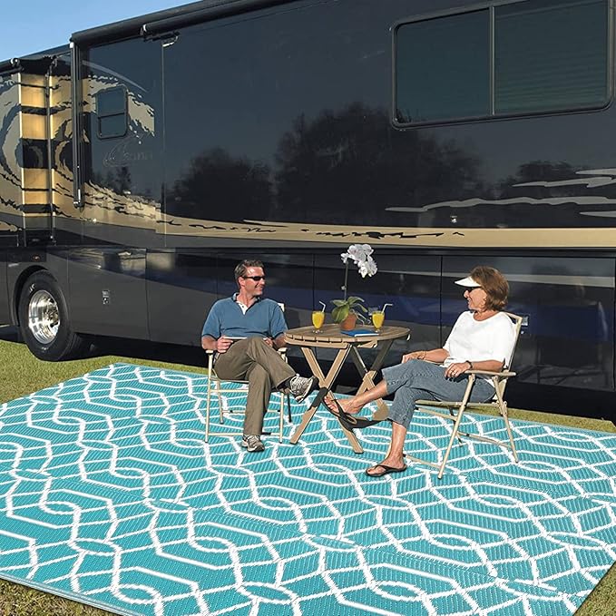 HEBE Outdoor Rug Waterproof 8x10, Reversible Plastic Straw Rug RV Camping Rug, Indoor Outdoor Patio Mat Clearance, Outside Carpet for Porch,Deck,Camper,Balcony,Backyard,Picnic