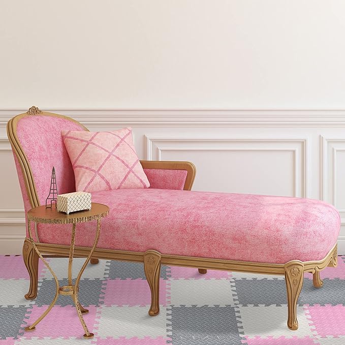 Shihanee Foam Floor Baby Tiles Foam Floor Mats Play Mats Bulk with Borders Interlocking for Kids Baby Playroom Nursery Gym (White, Gray, Pink,64ft)