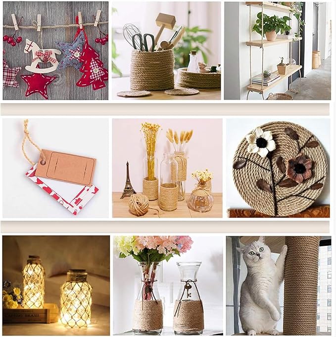 Natural Jute Twine,328 Feet 1/4 inch Hemp Twine Rope for Gift Wrapping Craft Plant Garden Christmas Handmade Arts Decoration Packing String Home Decor