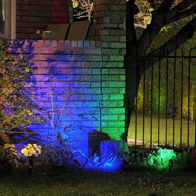 SUNTHIN Outdoor Landscape Lighting, 8 Pack Outdoor Spot Lights with 8 Colorful Lens and Power Supply, Green Shell, IP65 Waterproof & Connectable