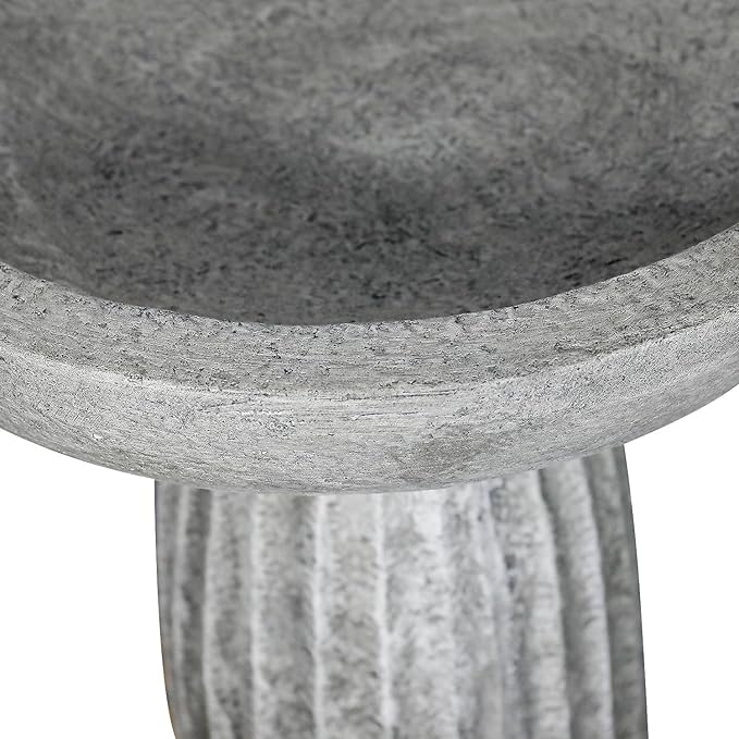 SunJet Modern Bird Bath, 24.4inches Height Fibre-Reinforced Concrete Birdbath with Textured Pedestal for Outdoor Garden, Yard, Lawn Decor