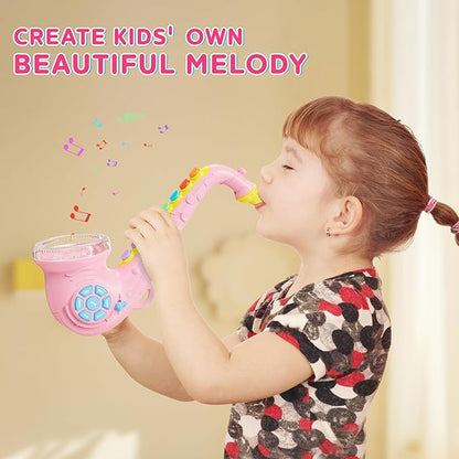 Contixo KT1 Toy Saxophone, Pink Digital Saxaboom, Trumpet, Clarinet with Light & Sound, Early Education Musical Instrument Gift for Toddlers Kids Girls Boys