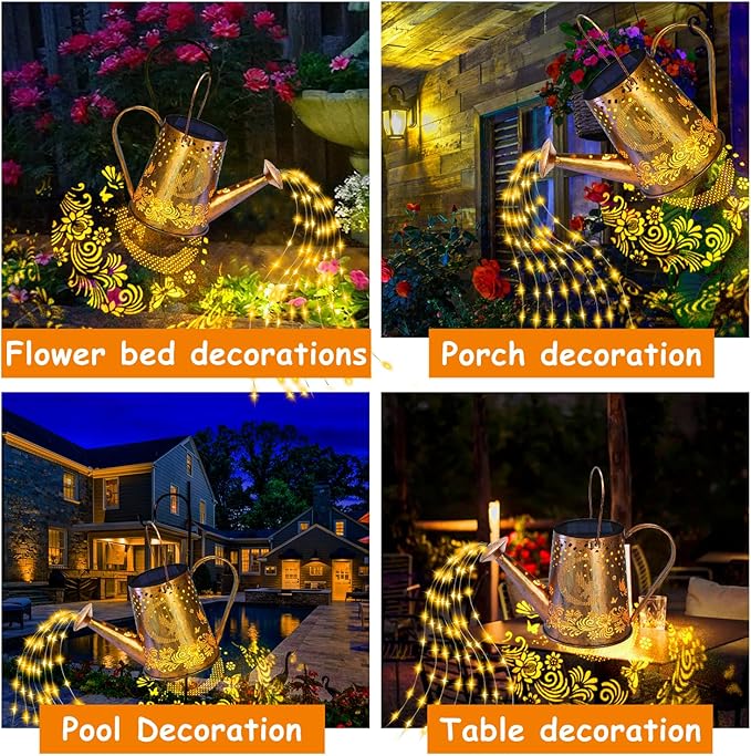 YJFWAL Solar Watering can with Lights, Unique Gifts for Mom Grandma Women Birthday, Waterproof Gardening Gifts Watering Can with Cascading Lights Outdoor Decor for Garden Patio Yard Pathway Backyard