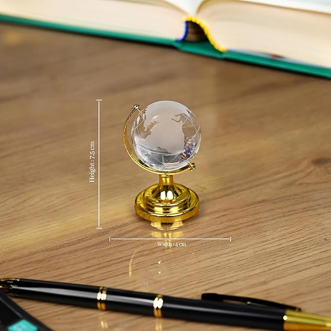Elegant Crystal Globe with Gold Stand – 3D Decorative World Map, Modern Desk Ornament, Office & Home Decor (Medium)