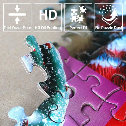 Christmas Train 1000 Piece Puzzle for Adults - Vintage Winter Holiday Jigsaw Puzzles with Northern Lights Scene - Challenging Adult Christmas Puzzles for Game Night, Seasonal Decor