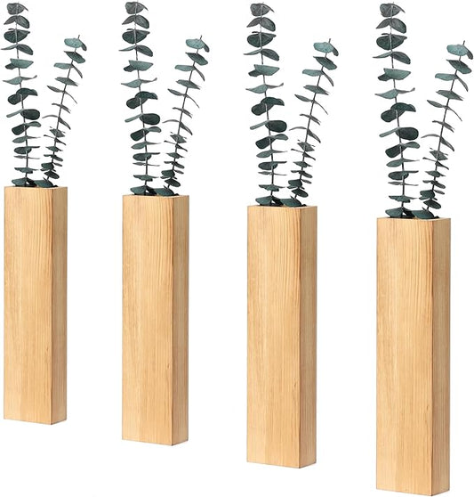 Wood Wall Planter 4 Pack Wall Decor for Artificial Flower Plants Wooden Plants Holders Wall Plant Pocket Vase Hanging for Living Room Bedroom Dining Room Bathroom Indoor Decroation (Light Brown)