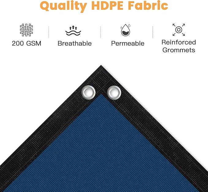 VICLLAX Shade Fabric Sun Shade Cloth with Every 2 FT Grommets for Patio Garden Pergola Cover Canopy 8x15 FT, Dark Blue
