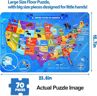 TAOZI&LIZHI Floor Puzzles for Kids Ages 4-6, 6-8, 70 Piece US Map 50 States with Capitals Large Toddler Puzzle Age 2-4, Jigsaw Puzzles for Kids Ages 3-5, Geography Puzzles Toys Gift for 4-8 Years Old