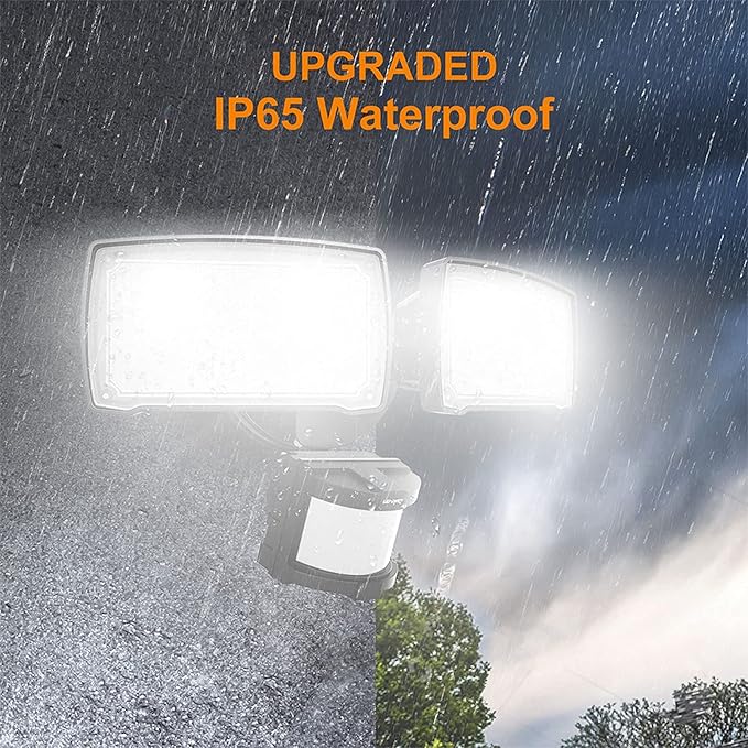 LEPOWER LED Security Lights Motion Sensor Light Outdoor, 30W 3200LM Motion Security Light, 5500K, IP65 Waterproof, 2 Head Motion Detector Flood Light for Garage, Yard, Porch, Black (Not Solar Powered)