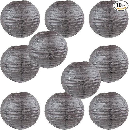 WYZworks Round Paper Lanterns 10 Pack (Dark Brown, 14") - Hanging Paper Lanterns Lamp for Wedding, Birthday, Party and Home Decorations with 8", 10", 12", 16" option