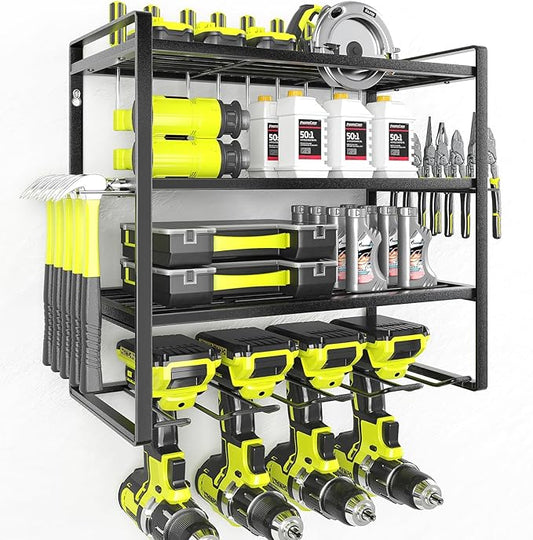 KAFAHOM Power Tool Organizer, Garage Tool Organizers and Storage,Drill Holder Wall Mount, Storage Rack for Cordless Drill, Heavy Duty Tool shelf with Screwdriver Holder/Pliers Holder/Hammer Holder