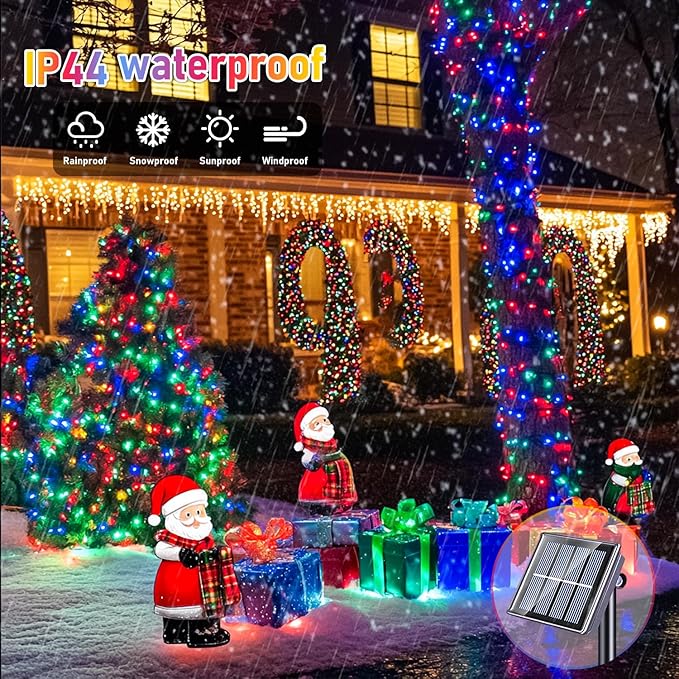 2 Pack Solar Powered Christmas Lights, 75.5ft 200 LED Multicolor Christmas Tree Lights, 8 Modes Solar String Lights Outdoor Waterproof for Garden Wedding Party Halloween Xmas Decoration