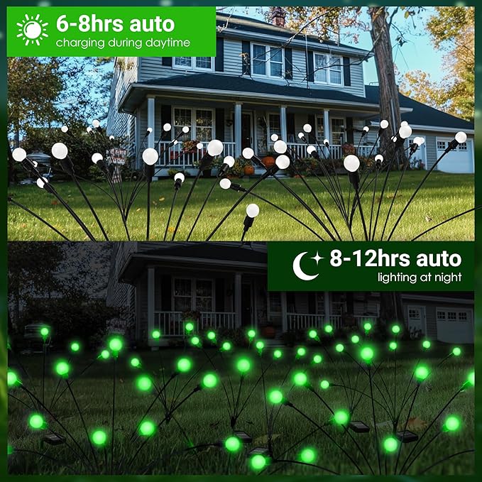 Solar Garden Lights,Halloween Lights Outdoor 60 LED Firefly Halloween Garden Lights Outdoor,Solar Lights for Outside,Solar Lights Outdoor Waterproof for Halloween,Christmas,Yard,Patio(Green)