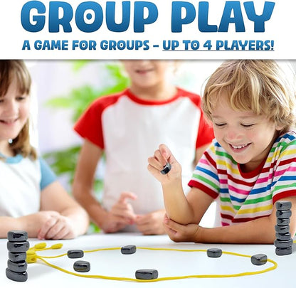 Upgraded (Multi-Level) Magnet Chess Game with String & Stones - Clear & Simple Instructions | Premium Set with 20 Larger & Stronger Stones, Adjustable Rope, 2 Dice & Travel Pouch | for Kids & Adults