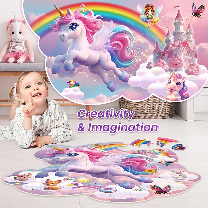 SYNARRY Unicorn Floor Puzzles for Kids Ages 4-6, Large 45 Piece Floor Puzzles for Kids Ages 4-8, Puzzles for Toddlers 3-5, Unicorn Toys Gifts for 3 4 5 6 7 8 Year Old Girls