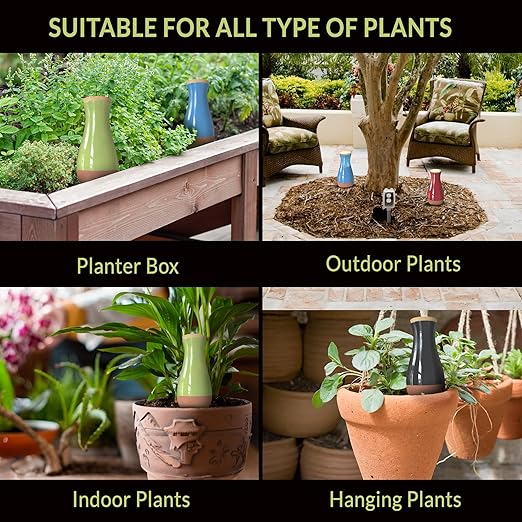 Plant Watering Globe Drip Irrigation Stakes- Extra Large Improved Drip Easy-Refill 4 Week Waterer System with Large Reservoir Bulbs - Automatic Self-Watering Device for Indoor & Outdoor