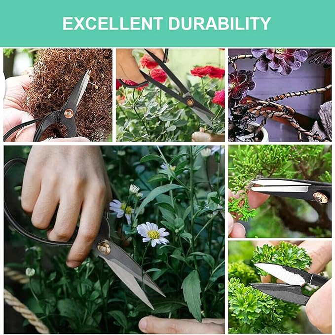 Voilamart 12 Pcs Gardening Bonsai Tool Sets Carbon Steel Garden Plant Trimming Kit Scissor Cutter Shear Heavy Duty Nylon Case Outdoor Entrenching Tools