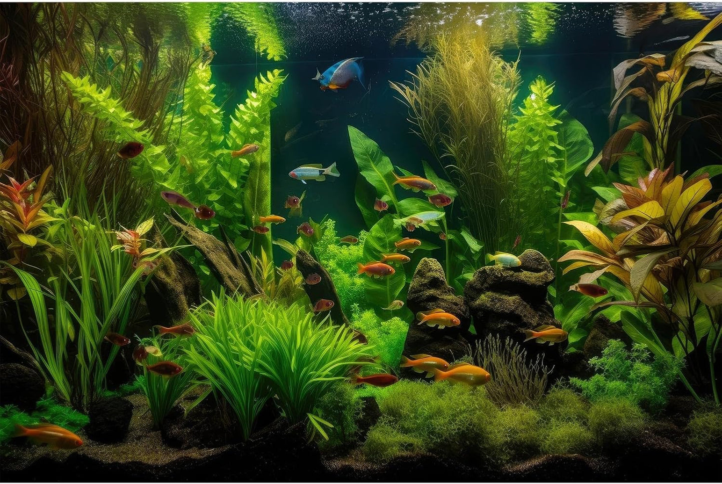 Aquarium Background Tropical Freshwater Colorful Fish Plants Fish Tank Background Tranquil Under The Sea Aquatic Plants Cork Redwood Root Lush Green Moss Reptile Tank Terrarium Background 60x24in