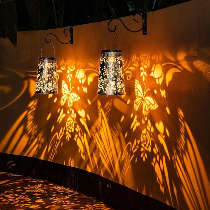 Solar Lanterns Butterfly Pattern Outdoor Waterproof Metal Garden Yard Backyard Porch Table Pathway Decor Warm Cool Light for Women Grandma Gifts 1pc