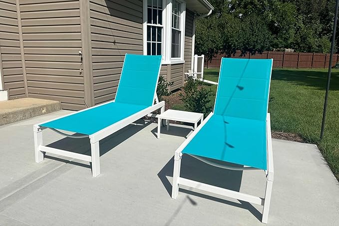 PURPLE LEAF Outdoor Chaise Lounge Set Staight Legs Adjustable Sunbathing Recliner with Side Table for Poolside Beach Outside Patio Aluminum Chaise Lounger Blue