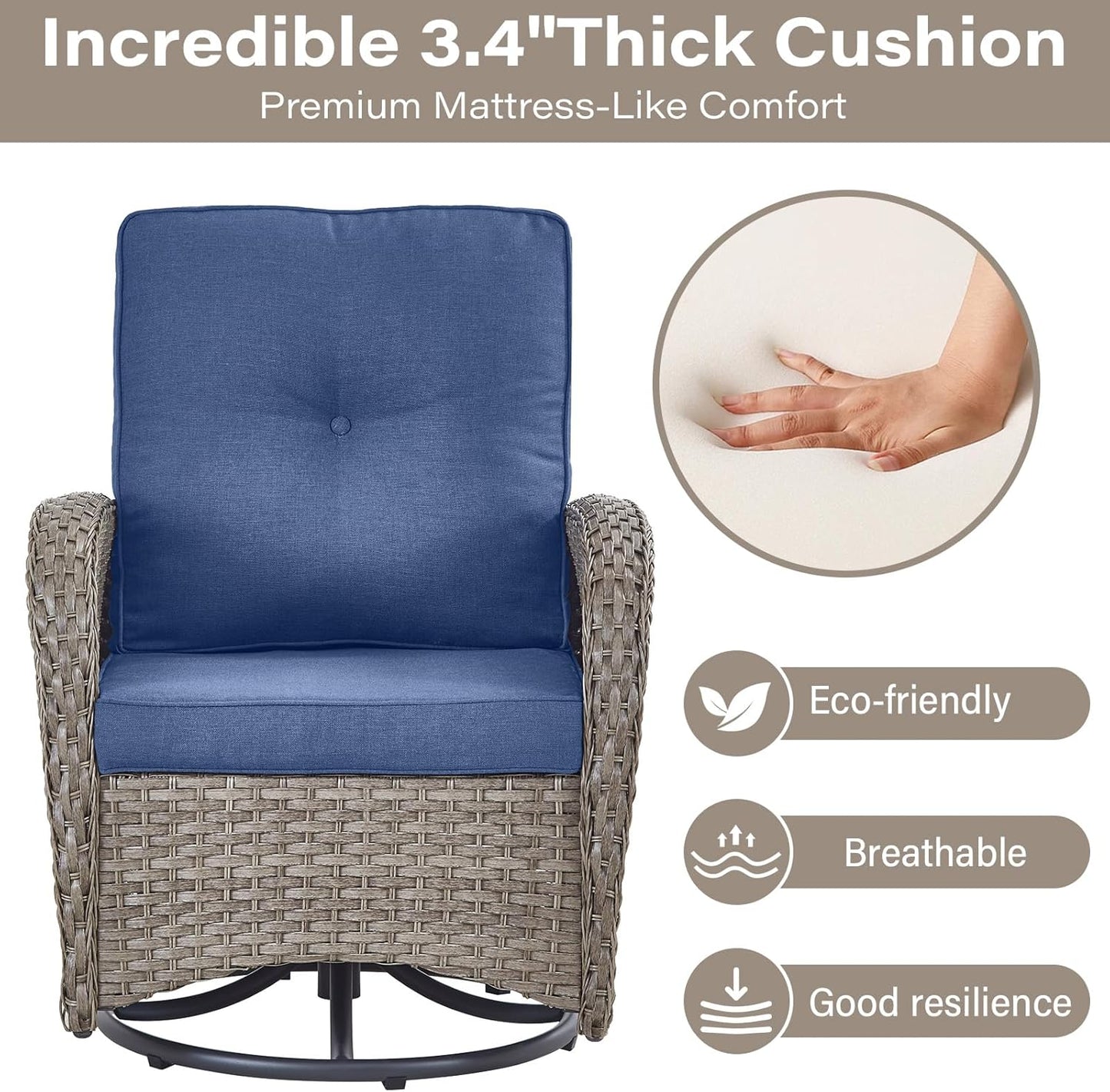 7 Pieces Patio Furniture Set with Fire Pit Table - 4 Outdoor Swivel Rocker Chairs with 50000BTU Propane Fire Table and 2 Side Table, Outdoor Conversation Set for Casual Gathering Gray