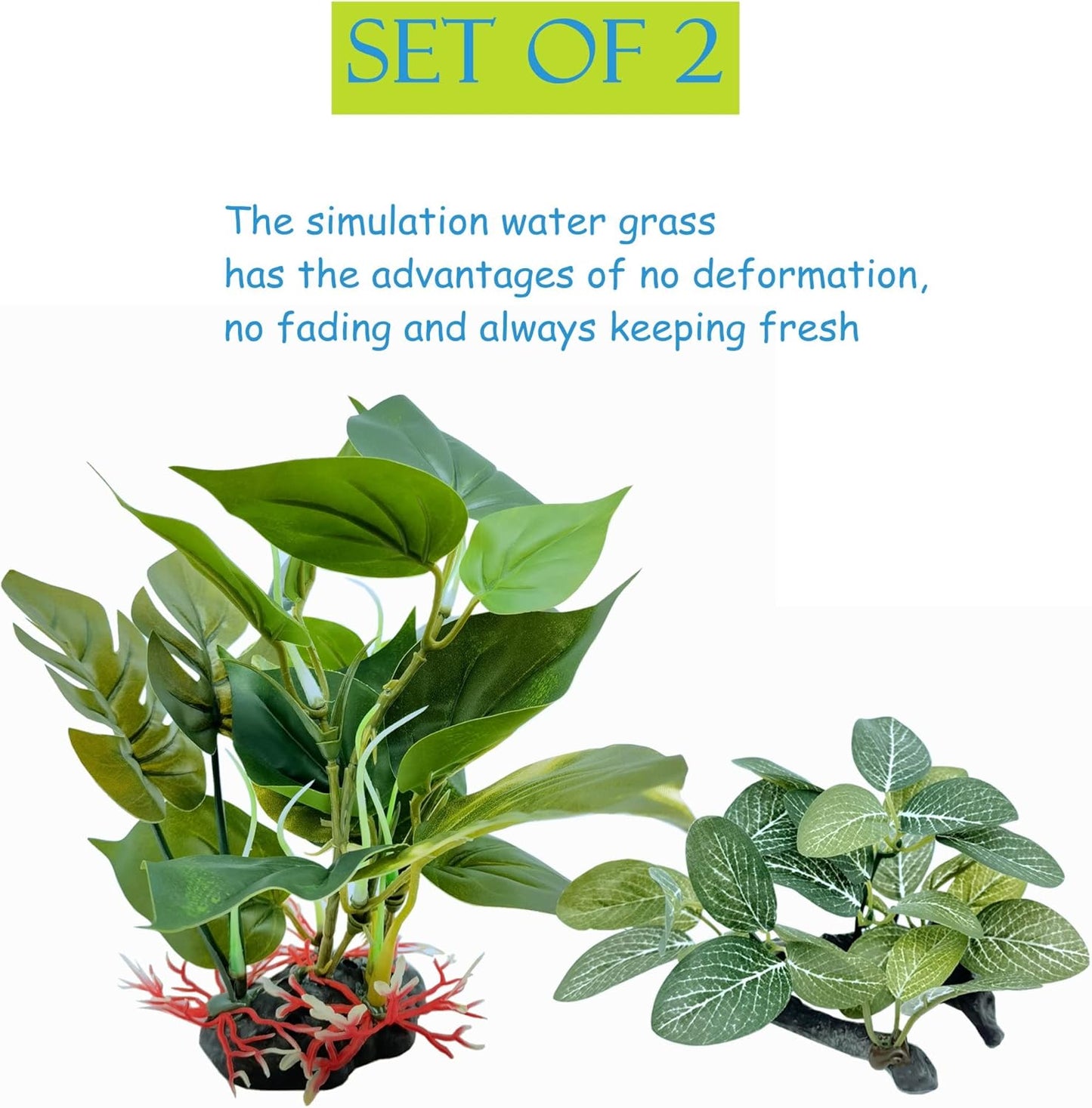 M2cbridge Artificial Fish Tank Plants Silk Aquarium Plant Aquatic Water Grass Foreground Decor (2PCS (Tall and Short))