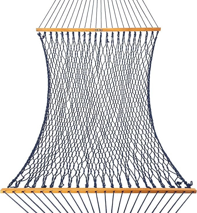 Original Pawleys Island Large Navy DURACORD Rope Hammock with Extension Chains & Tree Hooks, Handcrafted in The USA, 450 LB Weight Capacity, 13 ft. x 55 in.