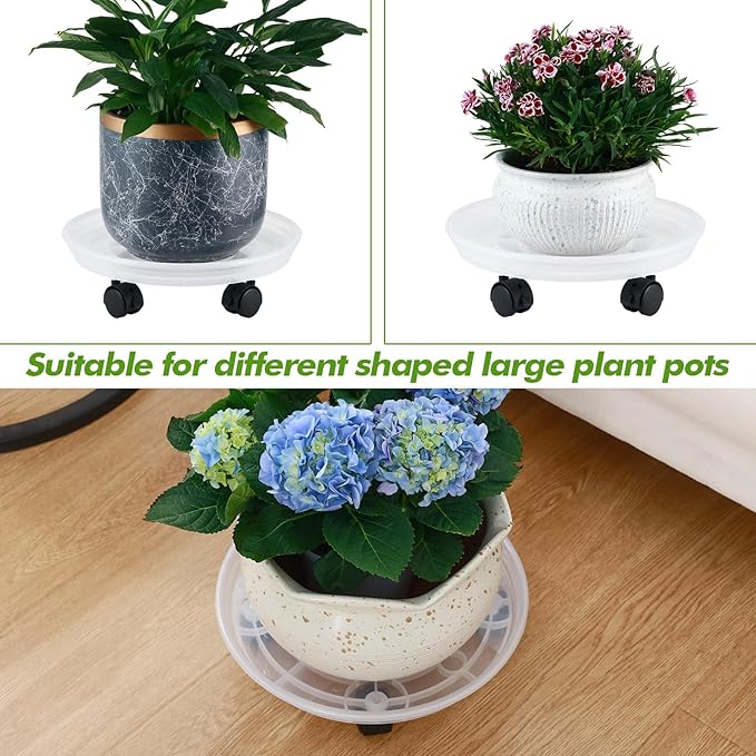 6 Packs Plant Caddy with Wheels 11.8" Plastic Rolling Plant Stands Heavy-Duty Plant Dolly with Casters Indoor Outdoor Wheeled Plant Roller Base Large Planter Saucers Plant Mover