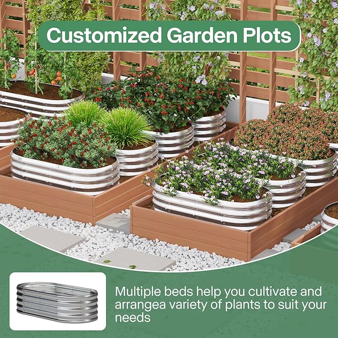 Galvanized Raised Garden Bed Kit, Galvanized Planter Garden Boxes Outdoor, Oval Large Metal for Vegetables,Flower,12x1.8x1FT