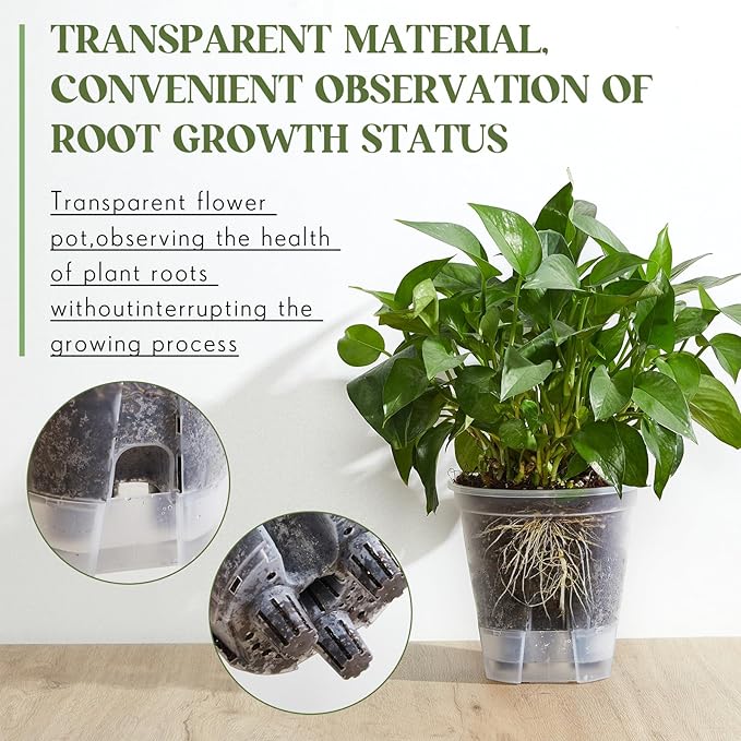 9 Pcs Clear Self Watering Pots 6 Inch Self Watering Planters with Deep Reservoir and High Drainage Holes for Indoor Outdoor Plants and Flowers