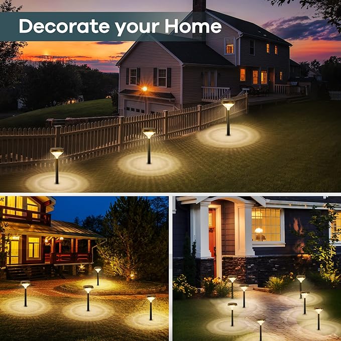 Linkind Solar Pathway Lights 4 Pack, Solar Lights Outdoor, Warm White Solar Path Lights Waterproof, Solar Lights for Walkway Yard Landscape Garden