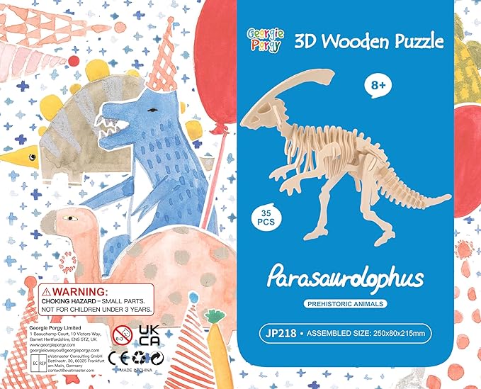 Georgie Porgy 3D Wooden Puzzles DIY Models Kits for Kids Dinosaur Airplane Woodcraft Construction Toys Pack of 6 (T-Rex Triceratops Spinosaurus Parasaurolophus Apatosaurus Stegosaurus)