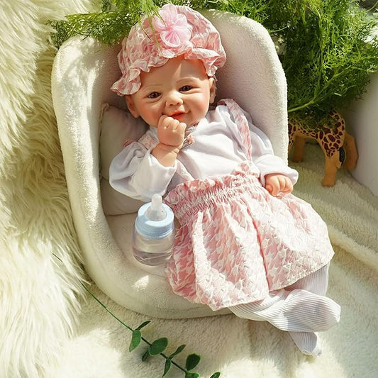 Full Silicone Baby Dolls,16.65 in Silicone Realistic Newborn Baby Doll, Non Vinyl 1:1 Lifelike Reborn Sleeping Dolls (Bella-Ivory)