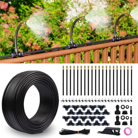 Drip Irrigation System 66 FT with 20 Nozzles, 360° Adjustable Bendable Garden Watering Misting System for Greenhouse, Yard, Lawn, Plant, Garden, 0.3 inch Hose