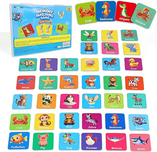 72 PCS Animals Memory Matching Game for Kids, Animal Theme Memory Game for Toddlers, Memory Cards Concentration Game for Ages 3 and Up